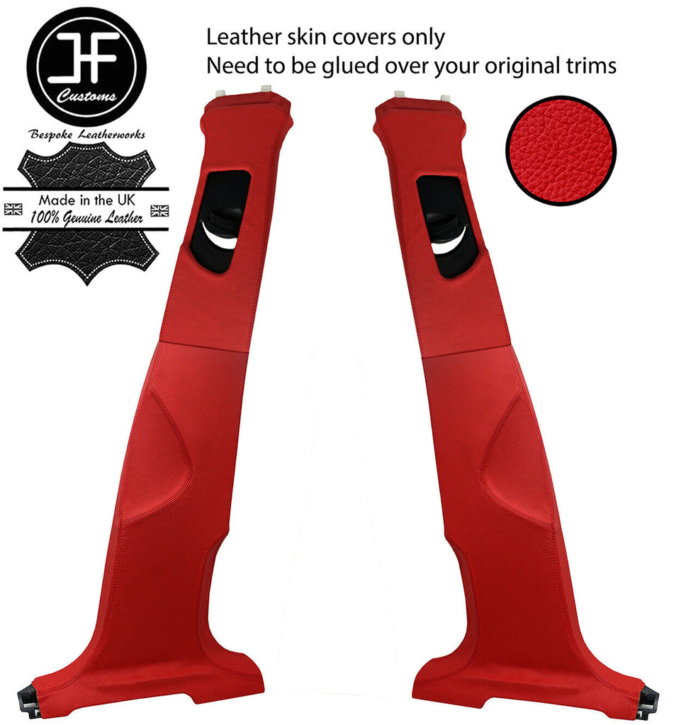 RED REAL LEATHER 2X UPPER AND 2X LOWER B PILLAR COVER FOR AUDI Q5 2008-2015