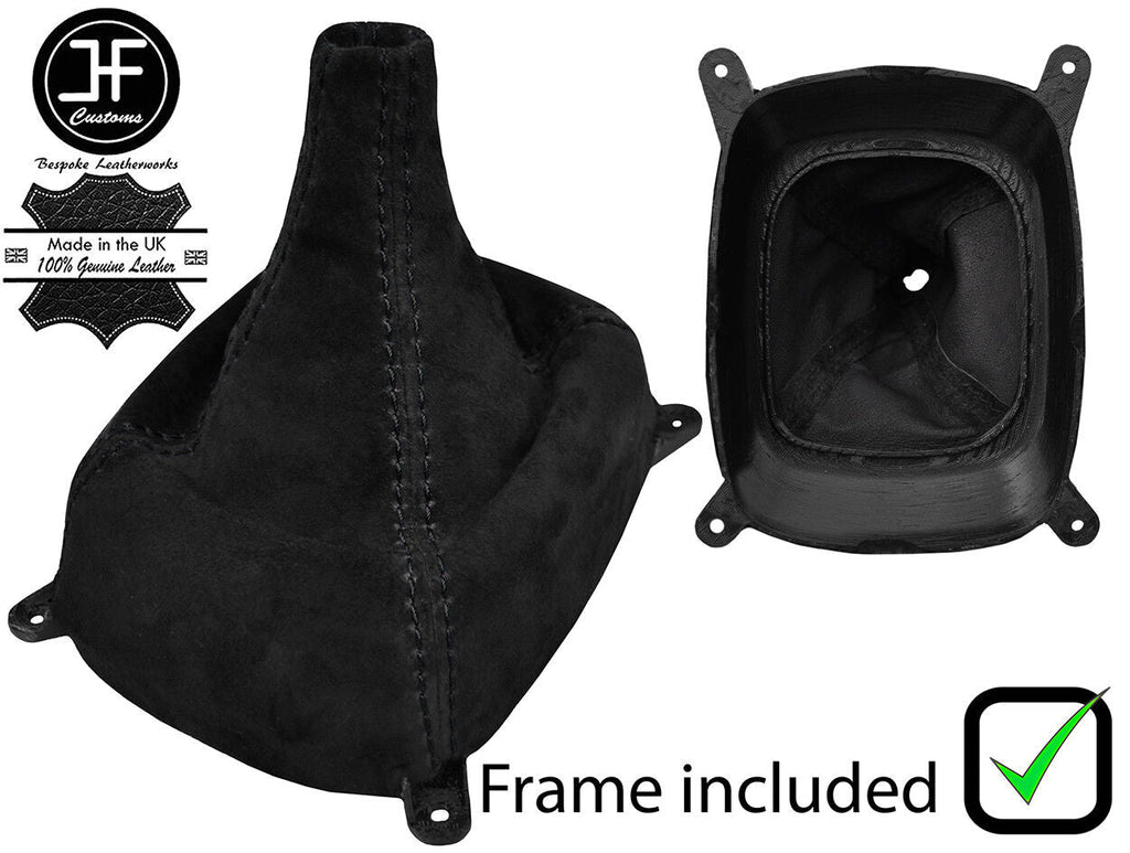 BLACK STITCHING SUEDE GEAR GAITER+PLASTIC FRAME FOR MITSUBISHI LANCER EVO 4 5 6