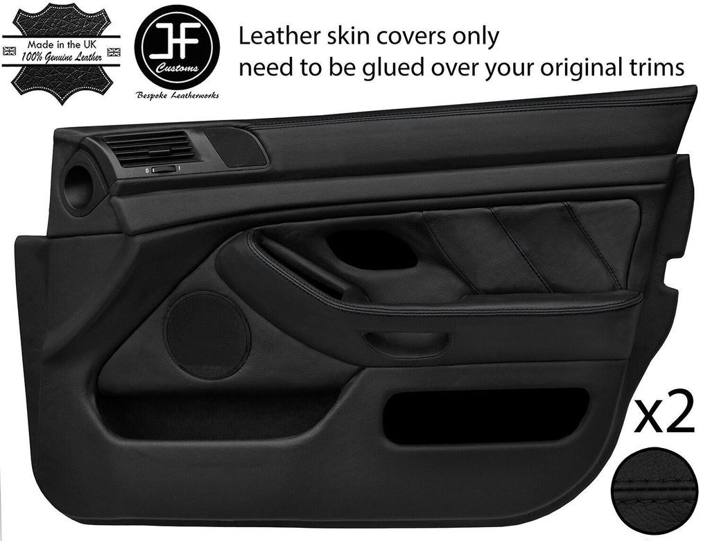 BLACK STITCH 2X FRONT FULL DOOR CARD LEATHER COVERS FITS BMW 5 SERIES E39 95-03