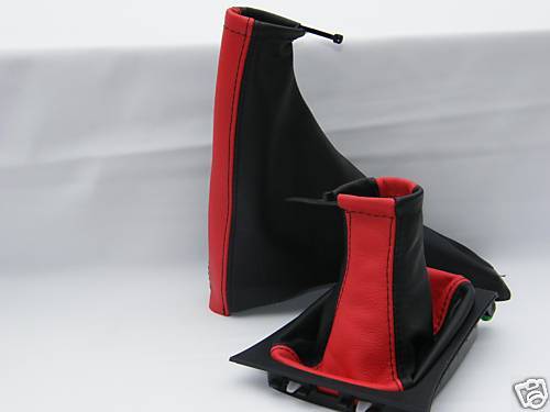 FITS VAUXHALL OPEL ASTRA G Mk4 COUPE/4 DOORS LEATHER RED BLACK GAITERS SET
