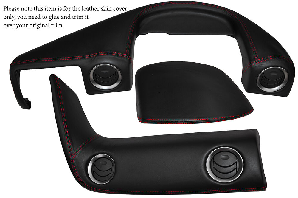 RED STITCH THREE PIECE DASH KIT LEATHER COVERS FITS NISSAN GT-R R35 2009-2015