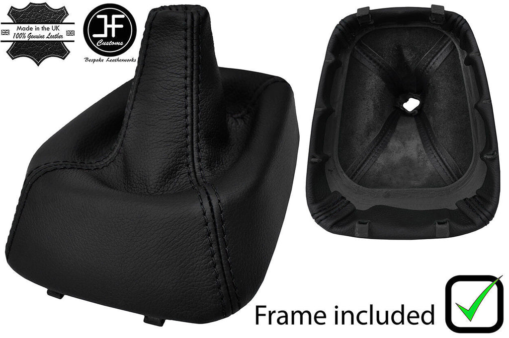 BLACK STITCH LEATHER GEAR GAITER+PLASTIC FRAME FOR MITSUBISHI CARISMA 1995-2005