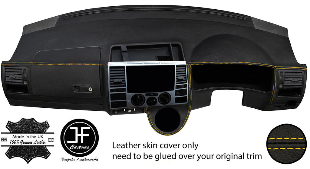 YELLOW STITCH DASH DASHBOARD REAL LEATHER COVER FITS VW T5 TRANSPORTER CARAVELLE