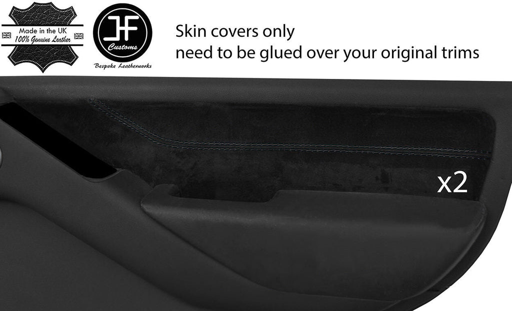 BLACK STITCH 2X REAR DOOR CARD TRIM SUEDE COVERS FITS NISSAN NAVARA D40 06-15