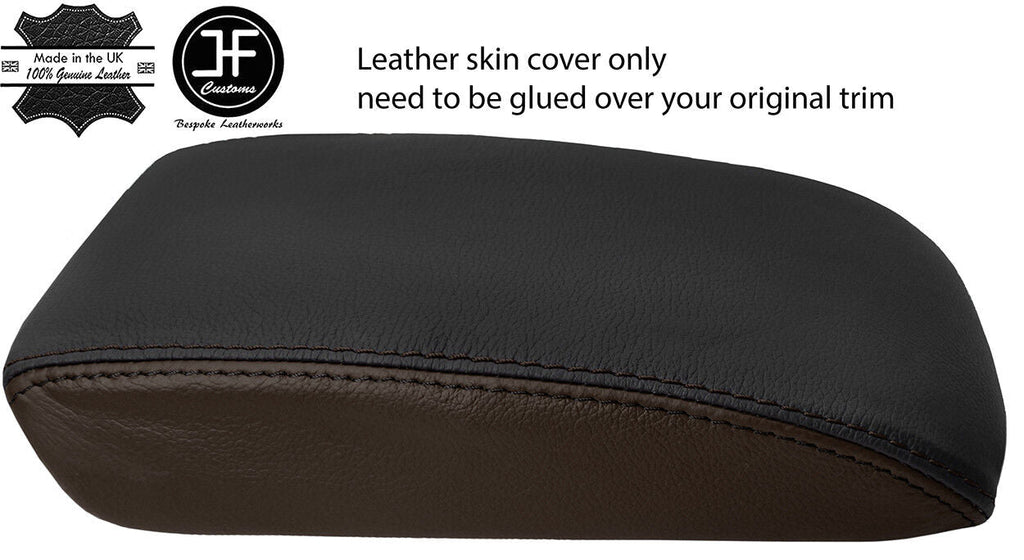BLACK & BROWN TOP GRAIN LEATHER ARMREST LID COVER FOR VW GOLF MK7 VII 2013-2018