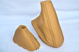 BEIGE LEATHER BLACK STITCH AUTO AUTOMATIC GEAR & HANDBRAKE GAITERS FITS BMW E46