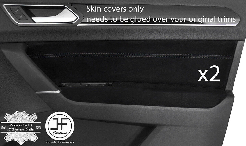 BLACK STITCH 2X FRONT DOOR CARD TRIM SUEDE COVERS FITS VW TOURAN 5T 2015-2018