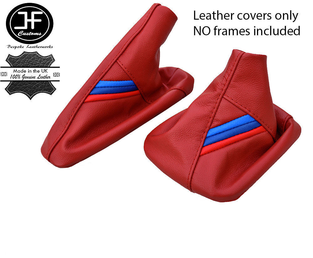 RED LEATHER TRI STRIPES GEAR HANDBRAKE FOR BMW 1 SERIES E81 E82 E87 E88