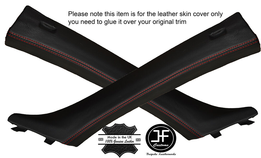 RED STITCH 2X A POST PILLAR LEATHER COVERS FITS BMW 3 SERIES E90 E91 05-12