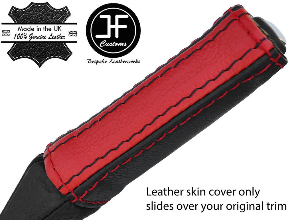 BLACK RED STRIPE TOP GRAIN LTHR HANDBRAKE HANDLE COVER FOR FORD MUSTANG 15-17