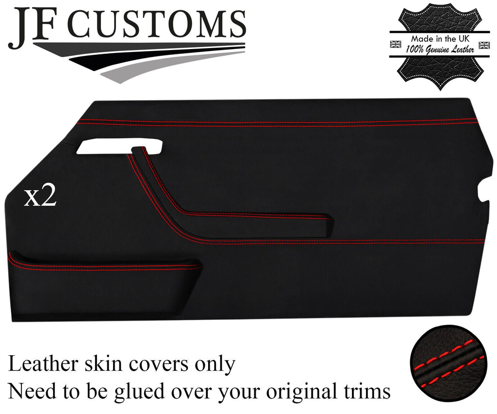RED STITCH LEATHER 2X FRONT DOOR CARD COVERS FITS MERCEDES SL C107 R107 85-89