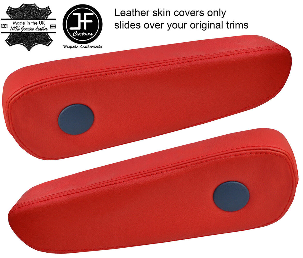 RED REAL LEATHER 2X SEAT ARMREST COVERS FOR BMW E23 E28 5 & 7 SERIES CUSTOM NEW
