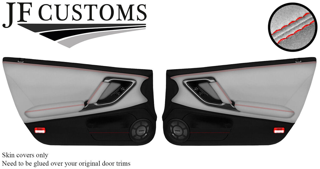 RED STITCH 2X DOOR CARD LEATHER-L GREY SUEDE COVERS FOR NISSAN GTR R35 09-17