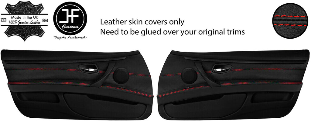 RED STITCH 2X FRONT DOOR CARD TRIM&DOOR ARMREST LEATHER COVER FOR BMW E92 E93