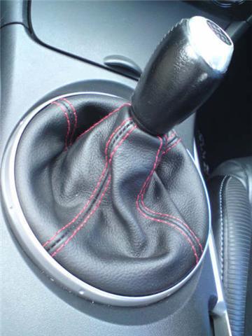 FITS MAZDA RX8 BLACK LEATHER GEAR GAITER BOOT RED STITCHING CUSTOM NEW