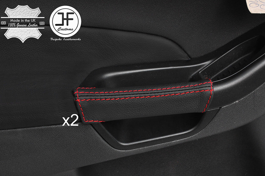 RED STITCH 2X DOOR HANDLE LEATHER COVERS FOR FORD FIESTA MK9 2013-2017 3 DOOR