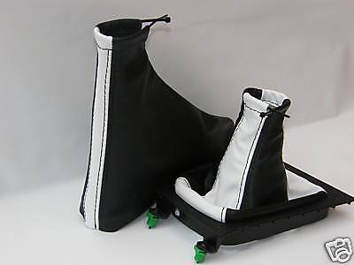 FITS ASTRA H MK5 GEAR+HANDBRAKE GAITER LEATHER BLACK&WHITE CUSTOM NEW MADE IN UK