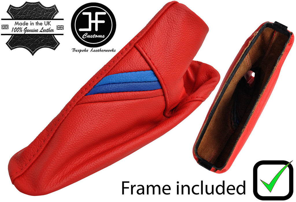 RED REAL LEATHER TRI STRIPE GAITER + PLASTIC FRAME FOR BMW E46 1999-2005
