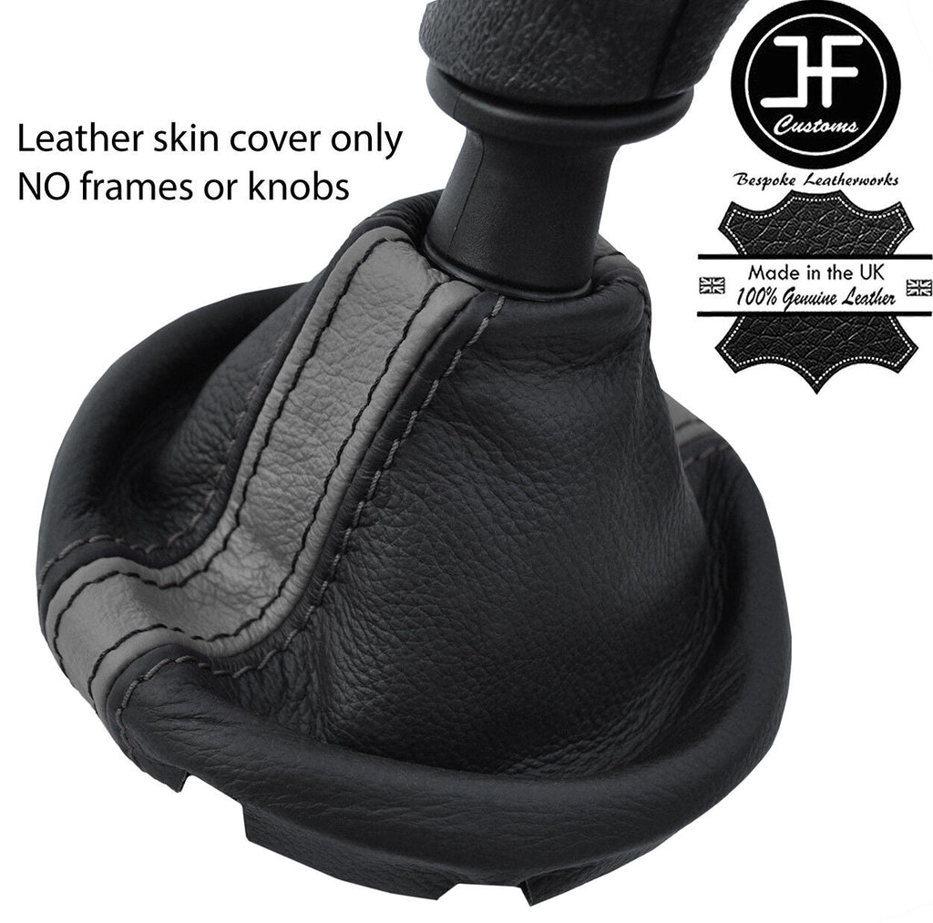 BLACK & GREY STRIPE REAL LEATHER GEAR GAITER FOR VW T5 TRANSPORTER CARAVELLE