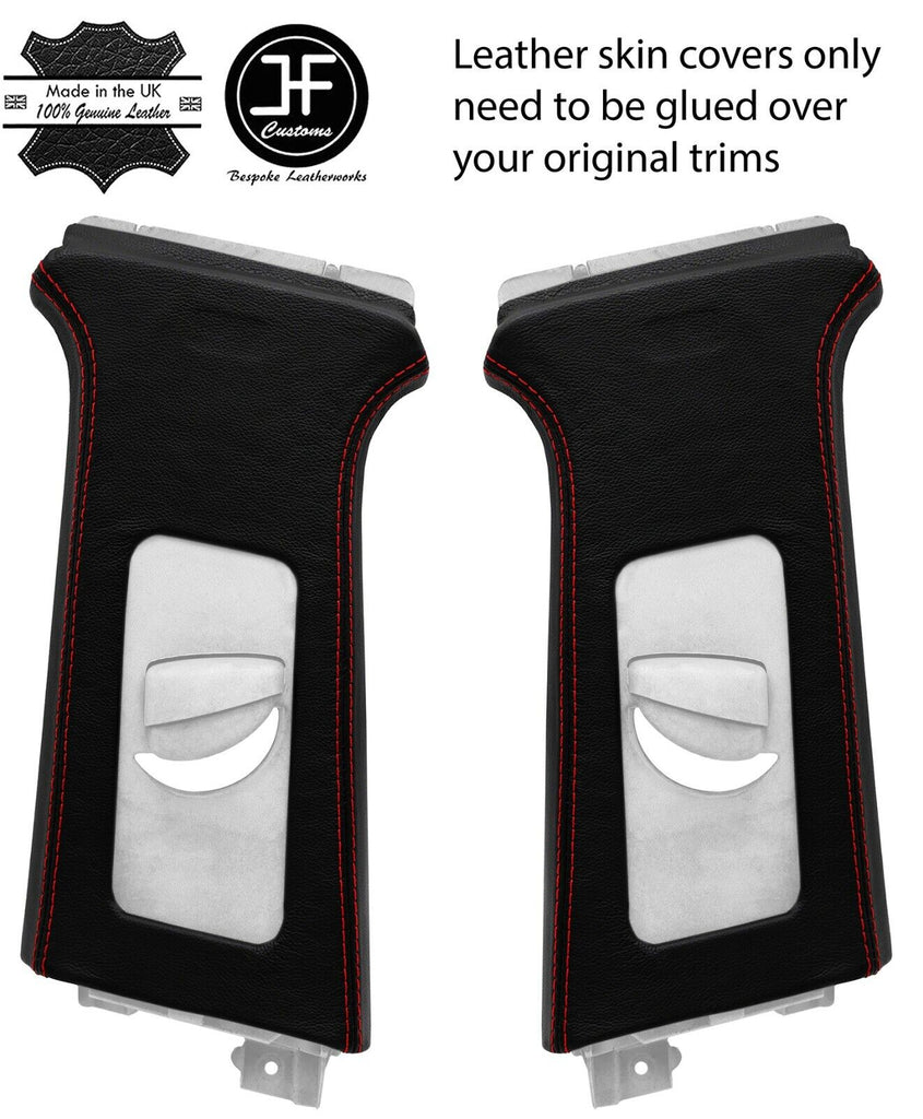 RED STITCH 2X UPPER B PILLAR LEATHER COVERS FOR SEAT LEON MK2 1P 2005-2011