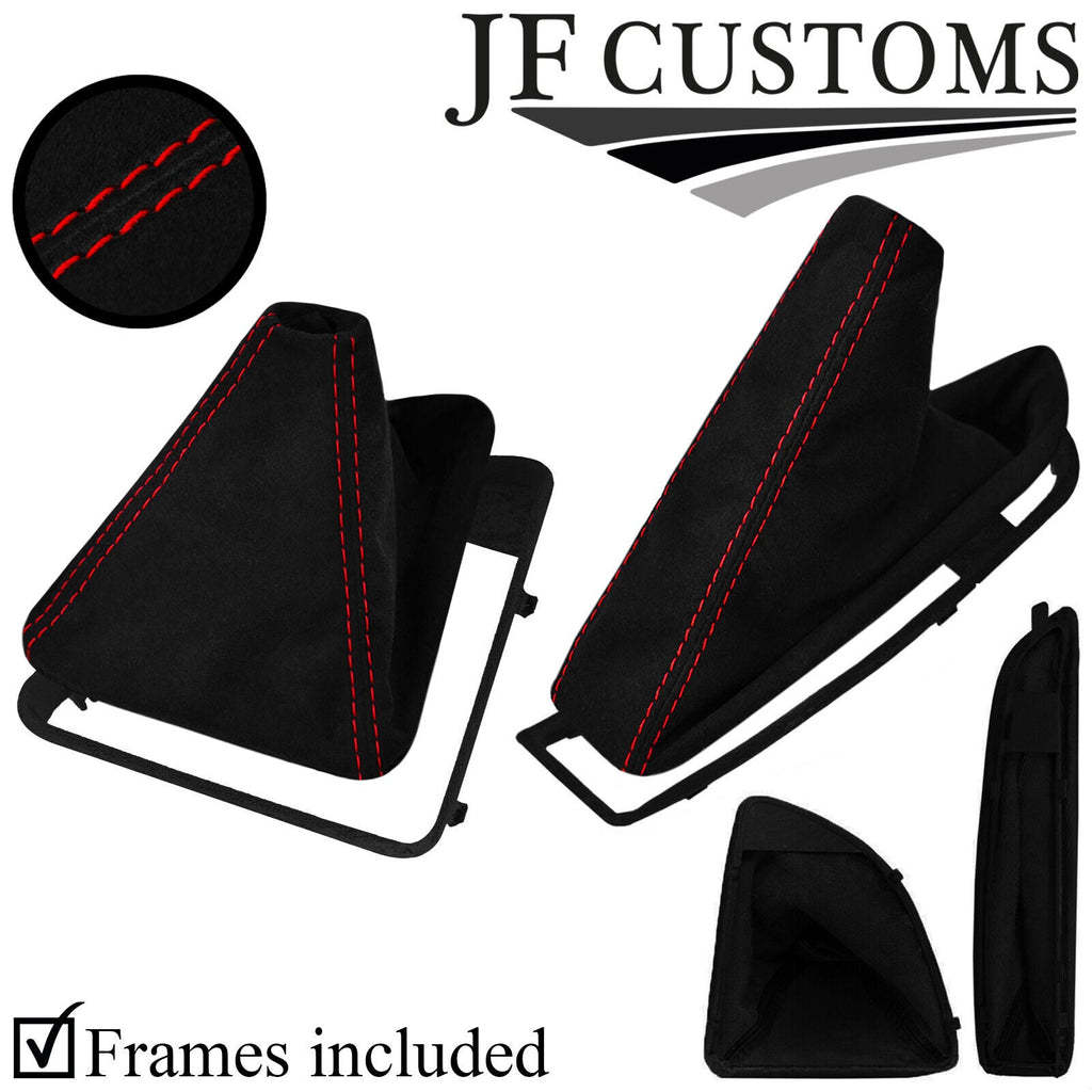 RED STITCH SUEDE GEAR HANDBRAKE GAITER+PLASTIC FRAME FOR BMW E81 E82 E87 E88