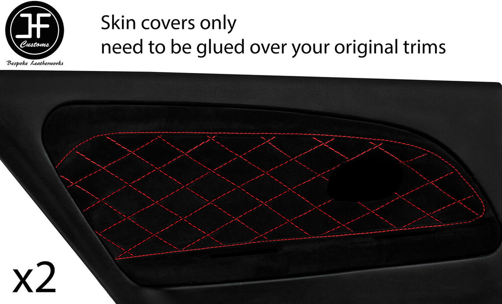 RED DIAMOND STITCH 2X REAR DOOR CARD TRIM COVERS FOR MITSUBISHI EVO 4 5 6