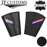 BLACK STITCH TRI STRIPES 2X SEAT BELT LONG COVERS FITS FORD MUSTANG 15-20