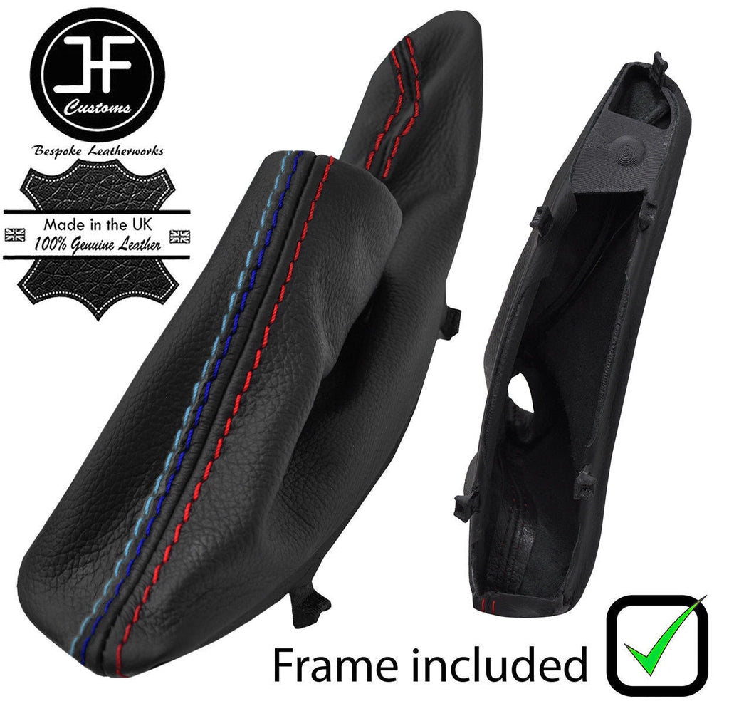 RED & TRI STITCH LEATHER HANDBRAKE GAITER+PLASTIC FRAME FOR BMW F30 F31 12-15