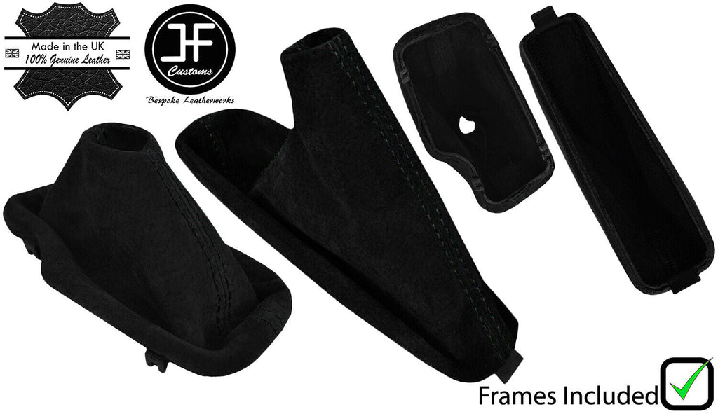 BLACK STITCH SUEDE AUTOMATIC GAITERS SET + PLASTIC FRAMES FOR BMW E46 1999-2005
