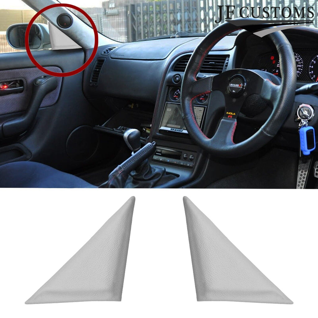 WHITE ST 2X WING MIRROR DOOR TRIM COVER+PLASTIC FRAMES FITS NISSAN SKYLINE R33