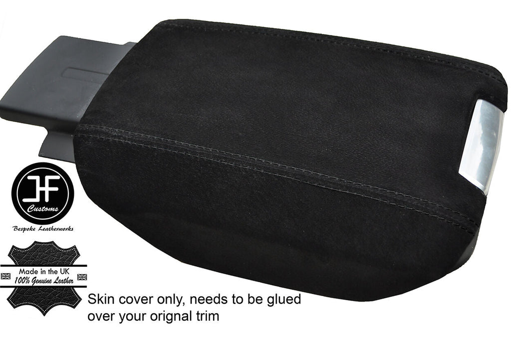 BLACK STITCHING REAL SUEDE ARMREST LID COVER FITS PORSCHE CAYENNE 92A 2011-2016