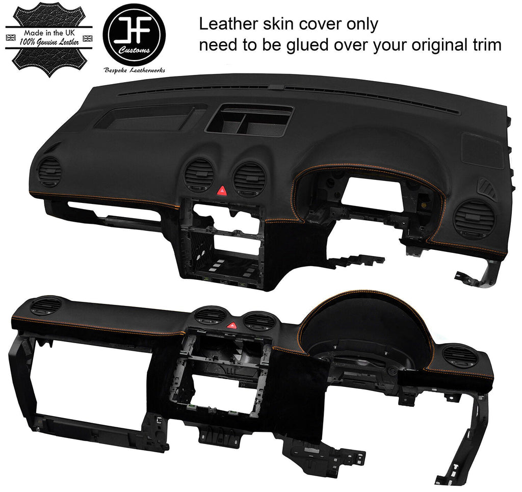 ORANGE STITCH DASH DASHBOARD REAL LEATHER & SUEDE COVER FITS VW CADDY MK3 05-15
