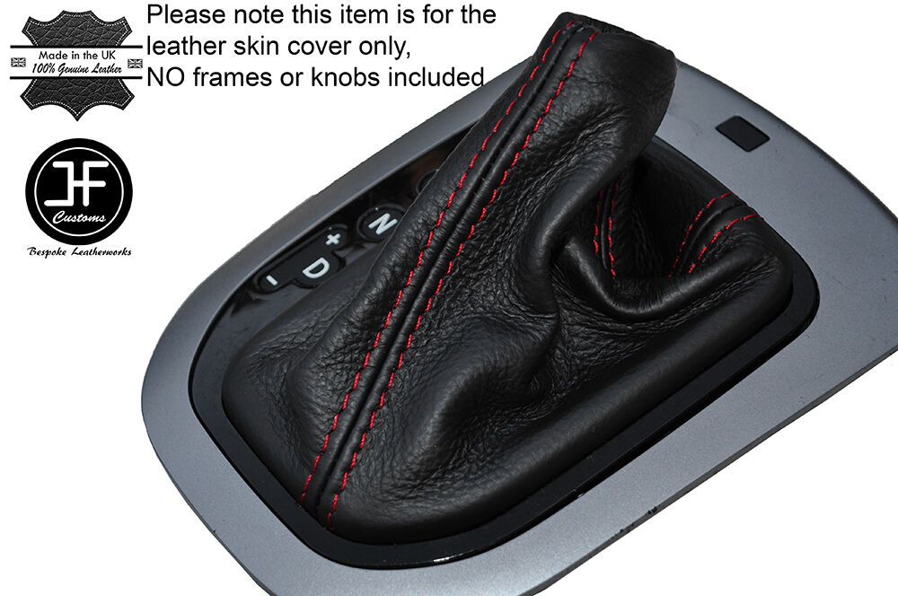 RED STITCHING AUTO AUTOMATIC LEATHER SKIN GEAR GAITER FITS KIA RIO 2012-2015