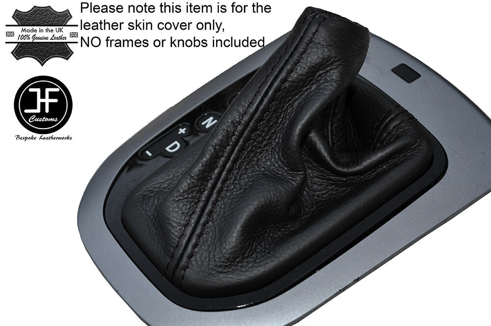 BLACK STITCHING AUTO AUTOMATIC LEATHER SKIN GEAR GAITER FITS KIA RIO 2012-2015