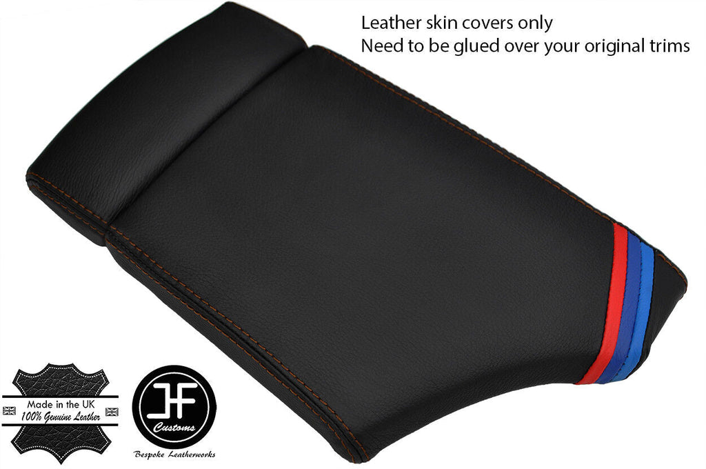 BROWN STITCH TRI STRIPE ARMREST REAL LEATHER COVER FOR BMW E60 E61 03-11