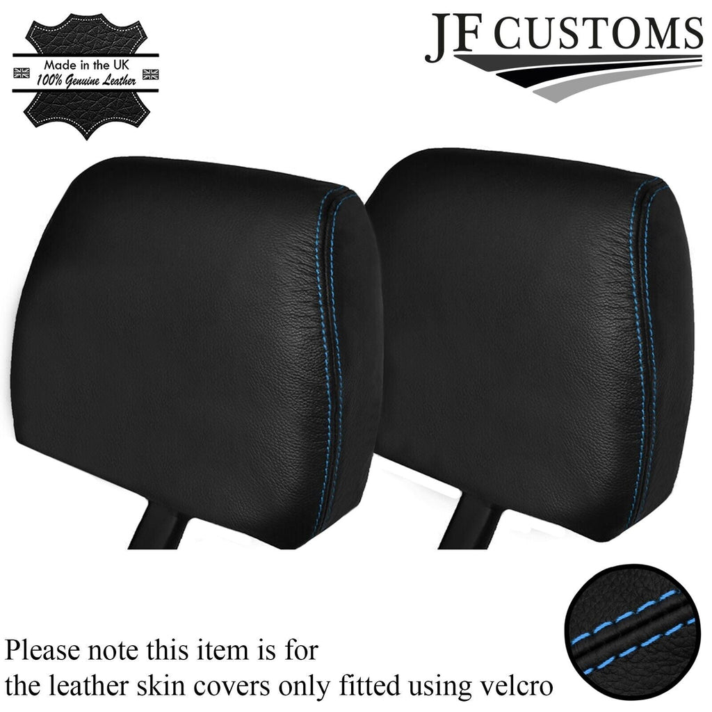 L BLUE STICH 2X FRONT HEADREST SKIN COVERS FITS LAND ROVER DEFENDER 90 110 83-06