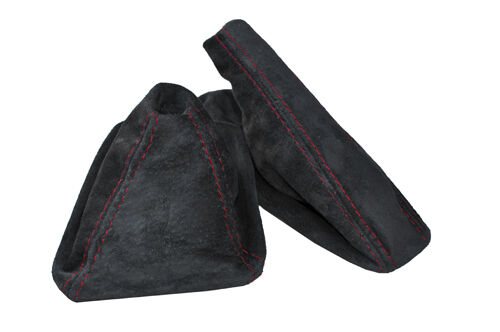 RED STITCH DARK GREY SUEDE MANUAL GAITERS FITS BMW Z3 1995-2002 CUSTOM NEW