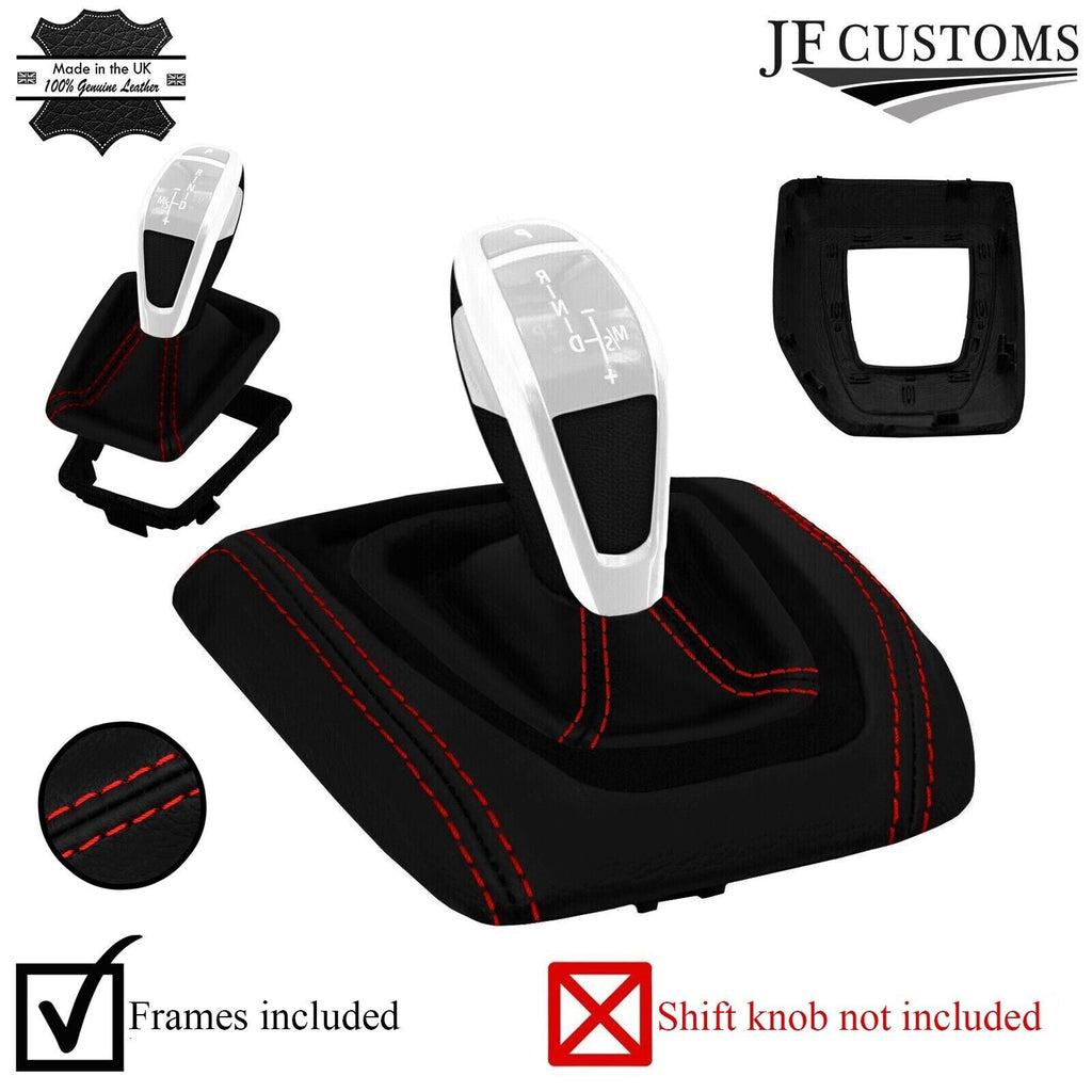 RED STITCH LEATHER AUTO AUTOMATIC DCT GEAR GAITER+FRAME FOR BMW X1 E84 12-14