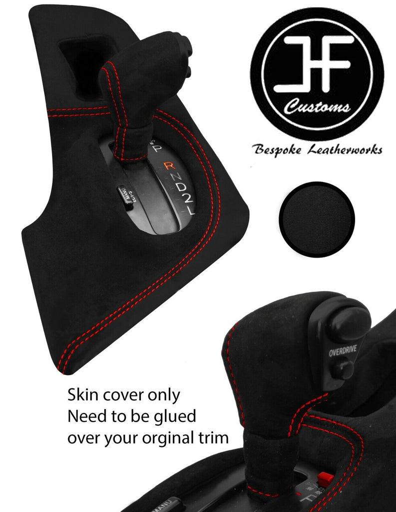 RED STITCH GEAR SURROUND+AUTOMATIC KNOB LUXE SUEDE COVER FOR TOYOTA SUPRA MK4