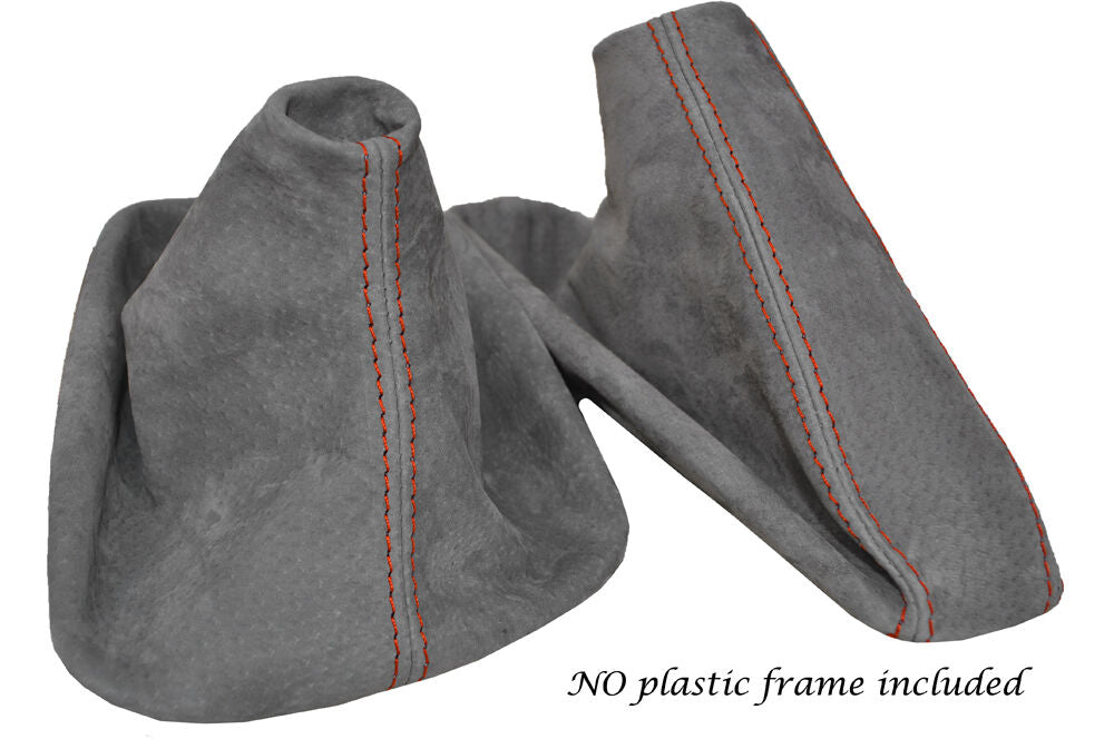 ORANGE STITCH MID GREY SUEDE MANUAL GAITERS FITS BMW 1 SERIES E81 E82 E87 04-12