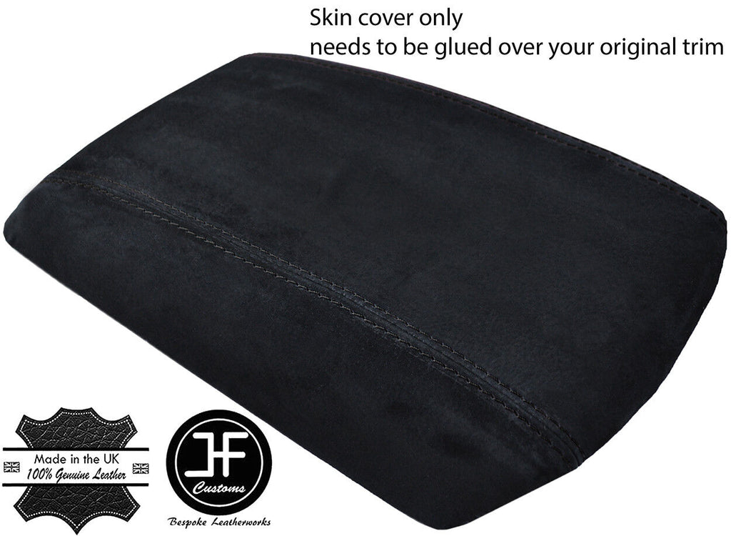 BLACK STITCHING REAL SUEDE ARMREST LID COVER FITS FORD S MAX S-MAX 2015-2018