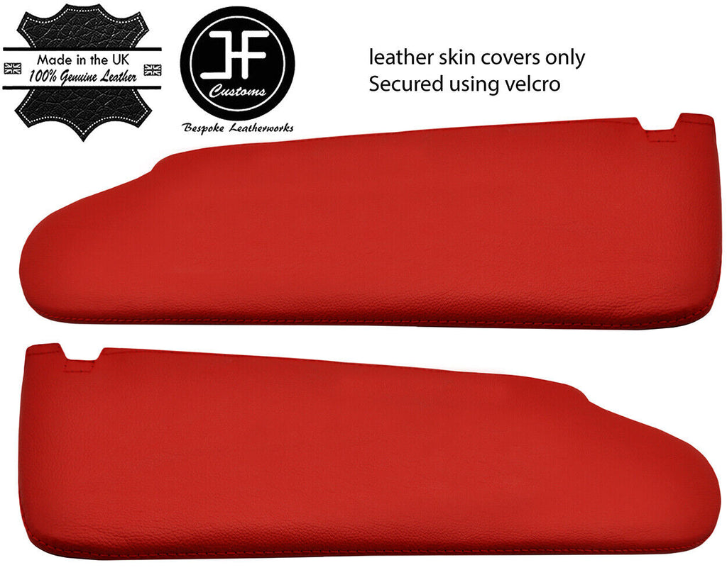 RED REAL LEATHER 2X SUN VISORS COVER FOR VW T5 TRANSPORTER NO MIRROR CUTOUT