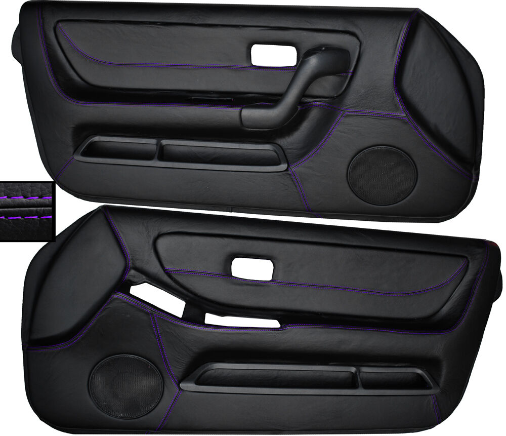 PURPLE STITCH 2X FRONT FULL DOOR CARD SKIN COVERS FITS NISSAN SKYLINE R33 93-98
