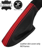 BLACK & RED STRIPE REAL LEATHER HANDBRAKE GAITER FITS VOLVO S40 V50 MK2 04-07