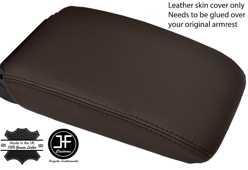 BROWN TOP GRAIN REAL LEATHER ARMREST LID COVER FOR VW GOLF MK7 VII 2013-2018