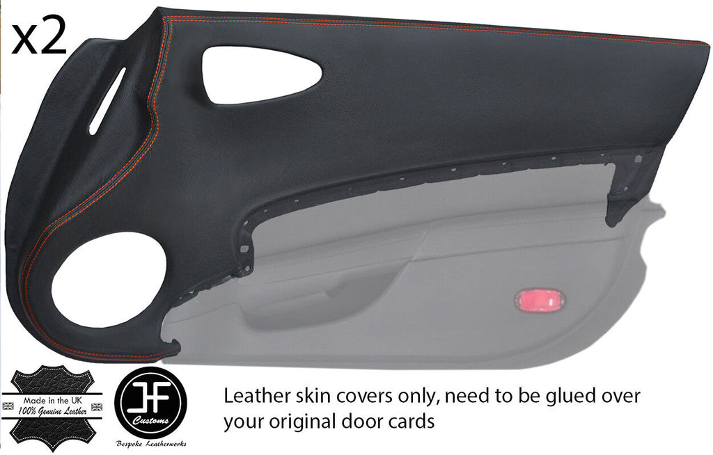 ORANGE STITCHING 2X DOOR CARD TRIM REAL LEATHER COVERS FITS 350Z 2006-2009