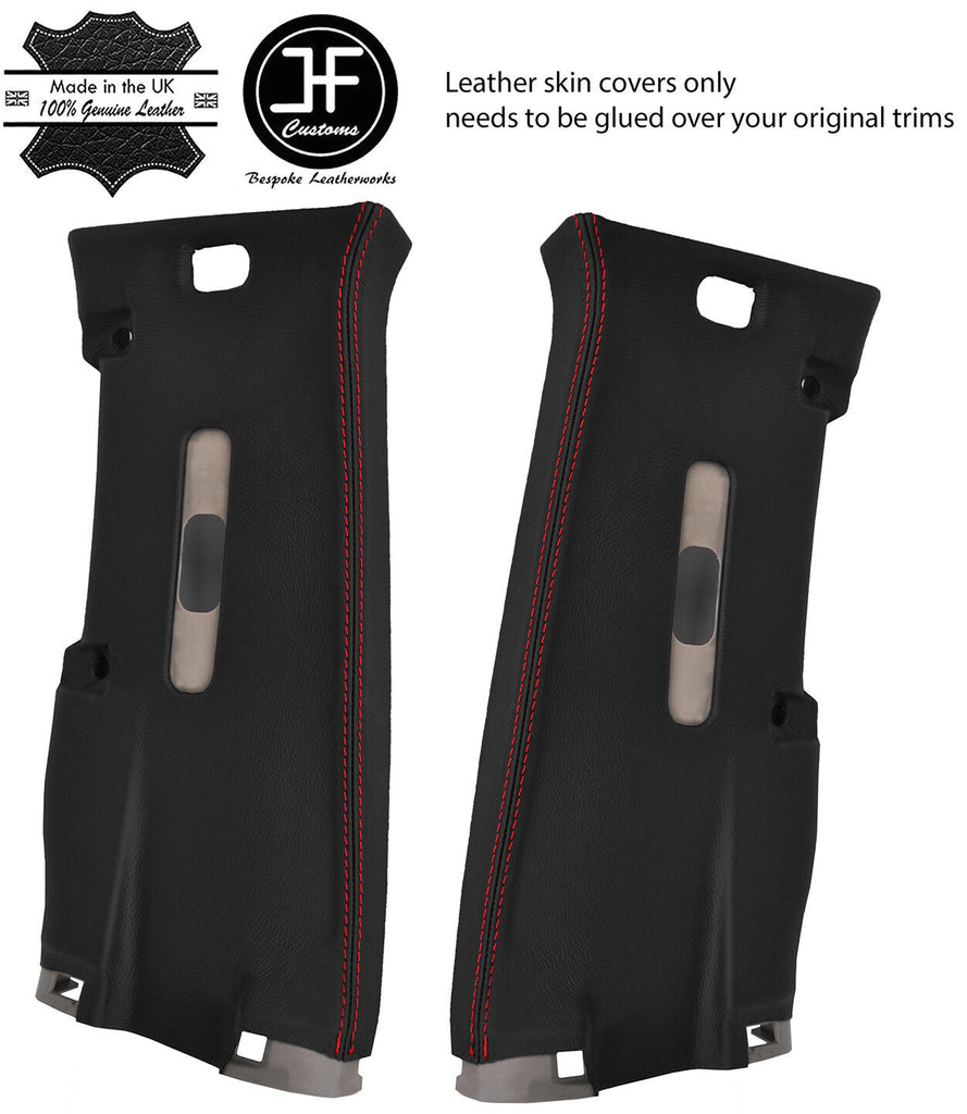 RED STITCH 2X MID UPPER B PILLAR LEATHER COVERS FITS NAVARA D40 2006-2014