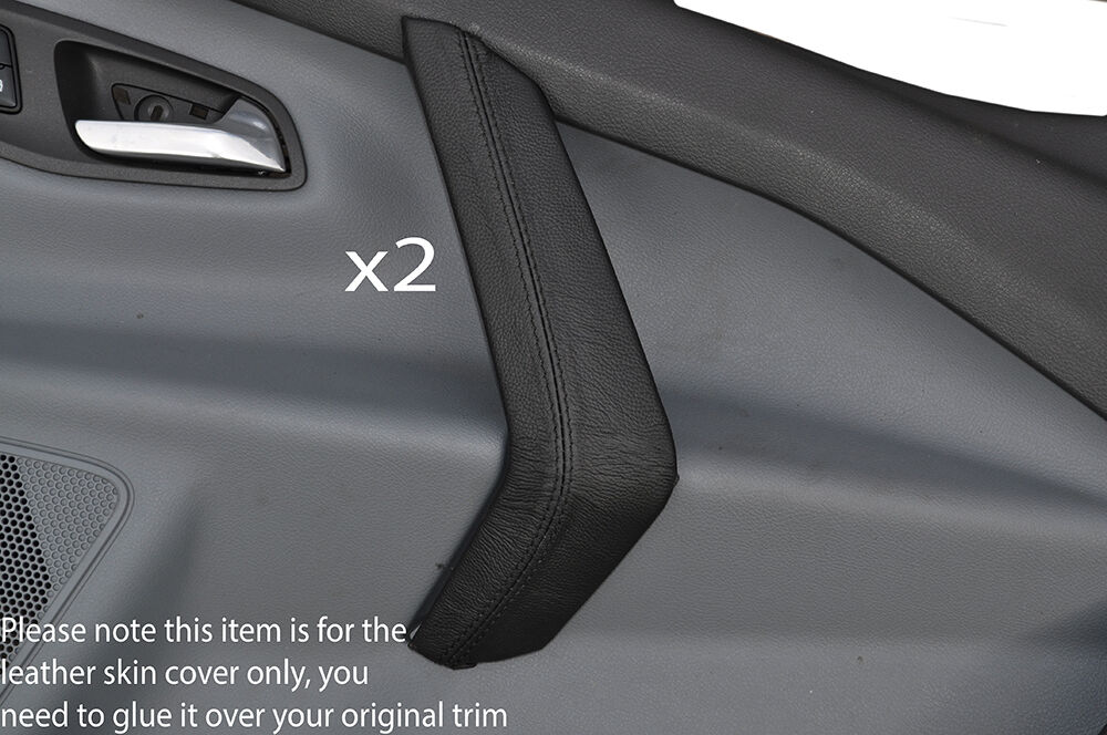 BLACK STITCH 2X FRONT FULL DOOR HANDLE SKIN COVERS FITS FORD TRANSIT MK8 2014+