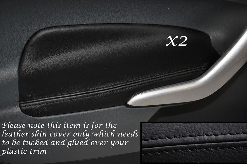 BLACK STITCH 2X FRONT DOOR ARMREST SKIN COVERS FITS FORD FIESTA 09-12 3DR