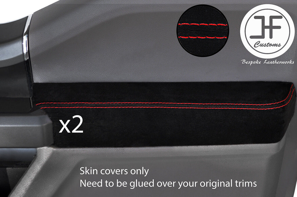 RED STITCH 2X FRONT DOOR CARD TRIM SUEDE COVER FOR FORD F-150 F150 15-19